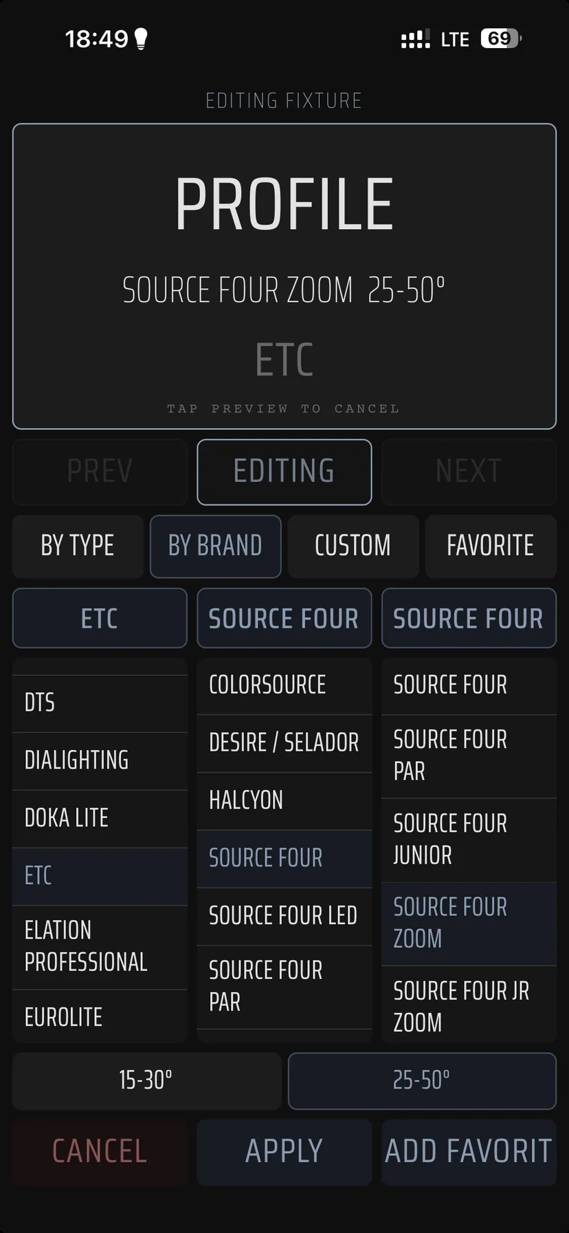 Fixture library filtered by manufacturer